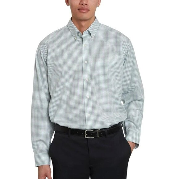 NEW Kirkland Signature Men's 18-36/37 Traditional Fit  White & Green Plaid - Picture 1 of 9
